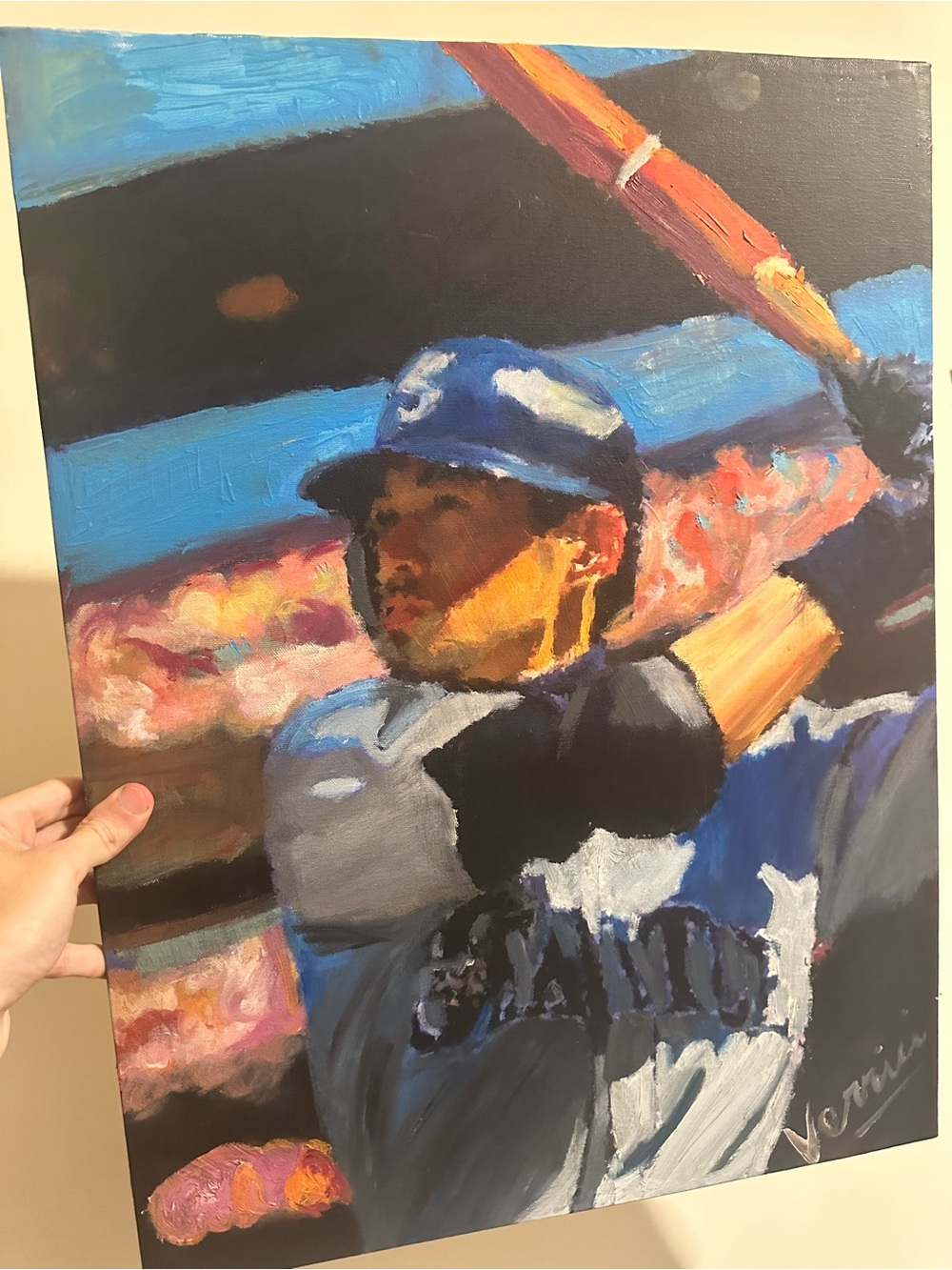 Ichiro Suzuki signed Baseball painting by the artist verrici 24x18 1/1